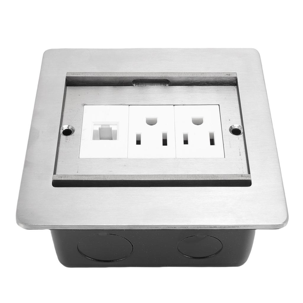 Recessed Floor Socket 2 X 3 Prong and LAN Port Sliding Door Embedded Floor Outlet for Kitchen Living Room Office