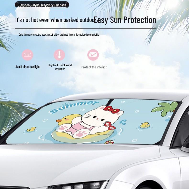2026 Cute Cartoon Car Sunshade - Front Windshield Heat Insulation & Sun Protection