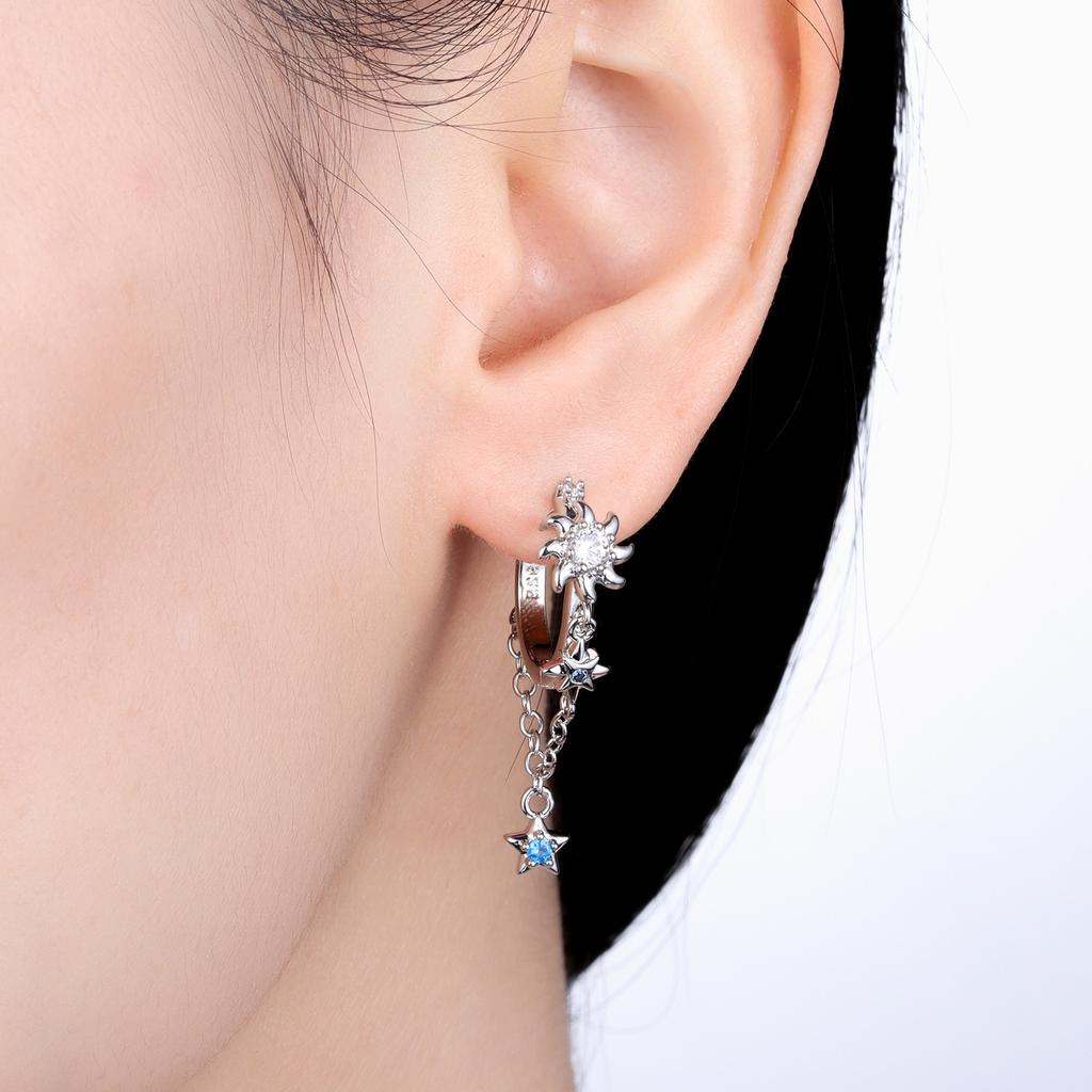 S925 Sterling Silver Sun Moon Stars Tassel Drop Earrings Women Earrings Charm Fashion Versatile Party Jewelry Gifts