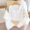 Women's Cotton Knit Pajama Set with Bra Pads - Sweet Long Sleeve Cardigan and Pants for Autumn/Spring Homewear