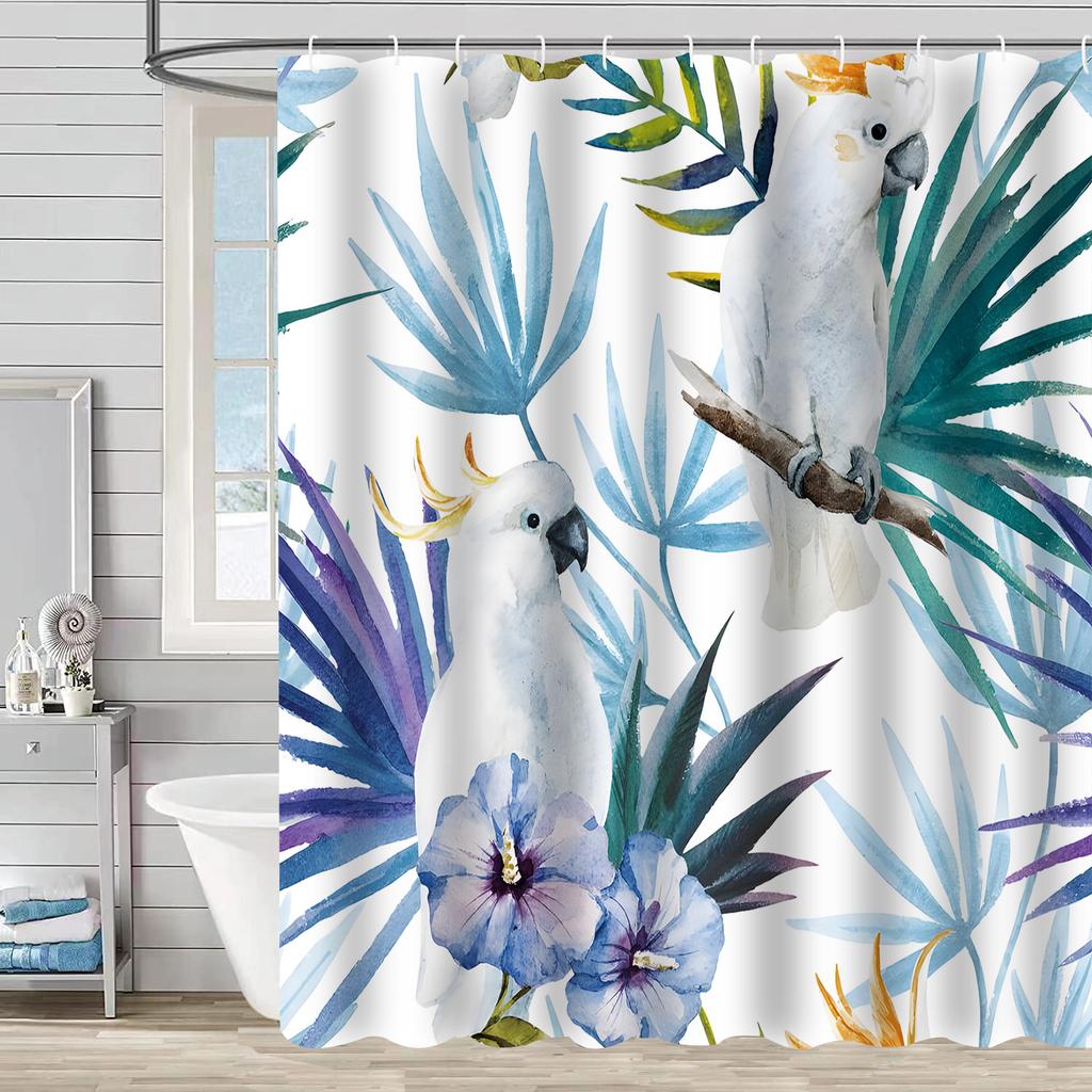 Bathroom Waterproof Curtain Digital Printing Tree Branches Bird Shower Curtain Free Punching Toilet Partition Curtain Shower Cloth