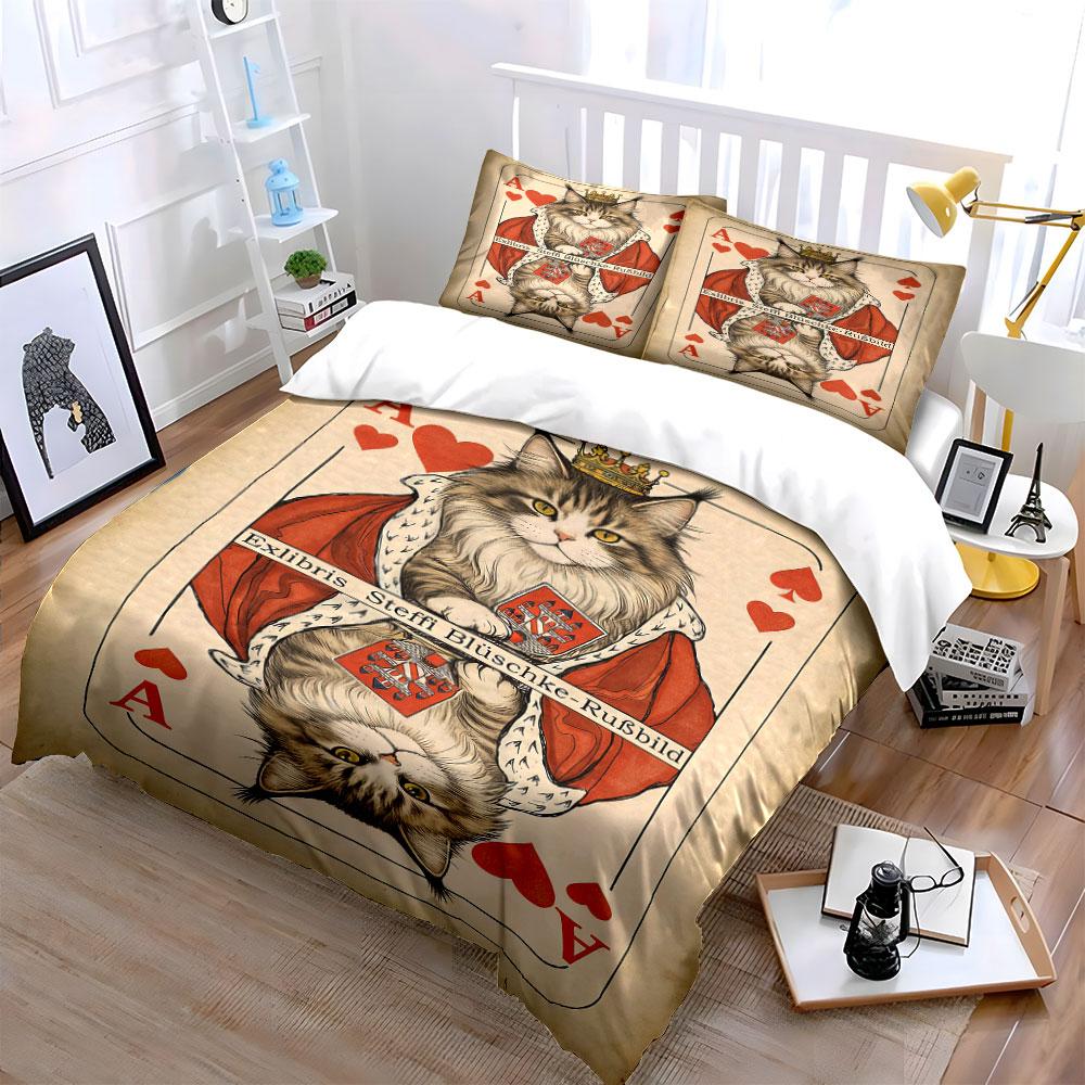 Crowned cat playing card. Bedding sets Duvet cover sets Duvet covers Pillowcases(1 * Duvet Cover 2 * Pillowcases without duvet insert)