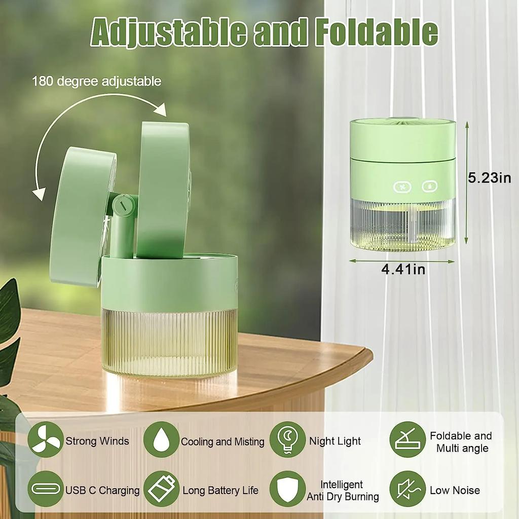 Mute High Capacity Portable USB Rechargeable Mini Fan Desktop Humidifier Water Spray Fan Folding Air Cooling Fan