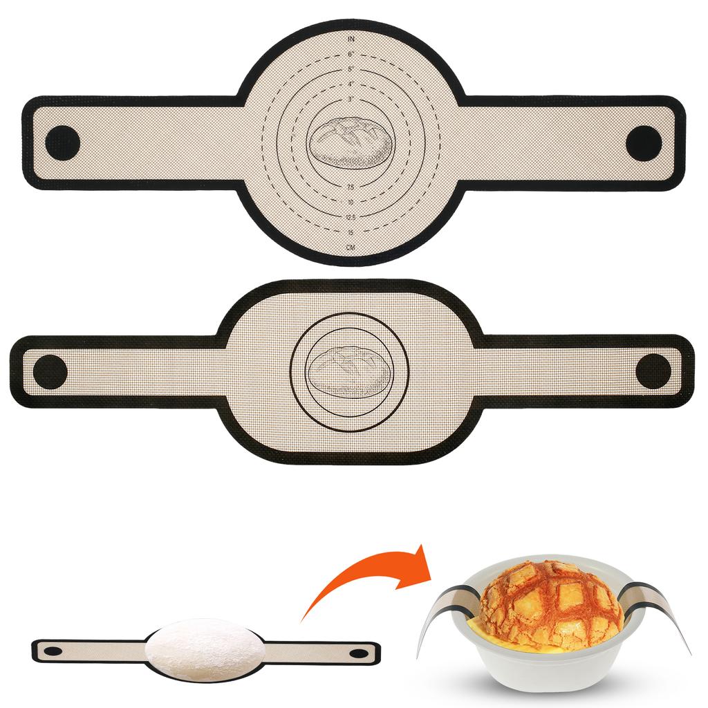 2Pcs Silicone Bread Sling Non-stick Bread Mat with Long Handle Heat-Resistant Sourdough Bread Baking Mat for Dough Pastry Cookie