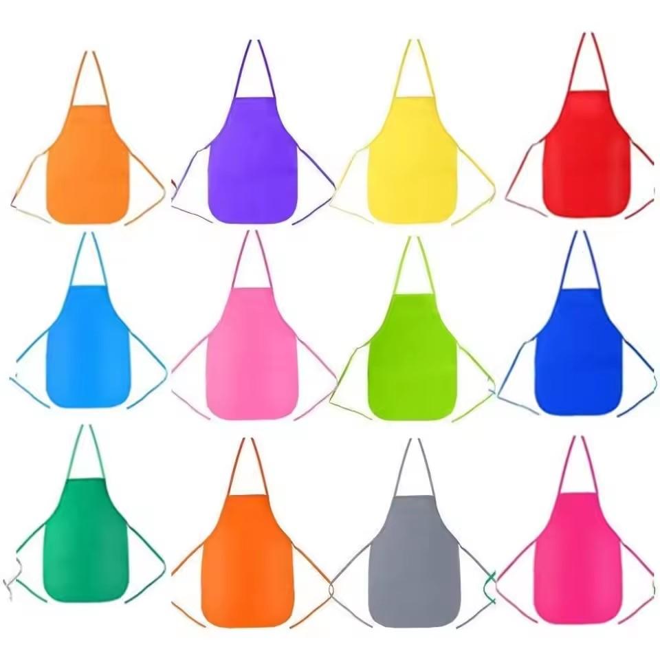 

12pcs Children Plain Apron Colorful Non-Woven Fabric Kids Painting Drawing Toys Aprons Kitchen Classroom Arts Crafts Aprons