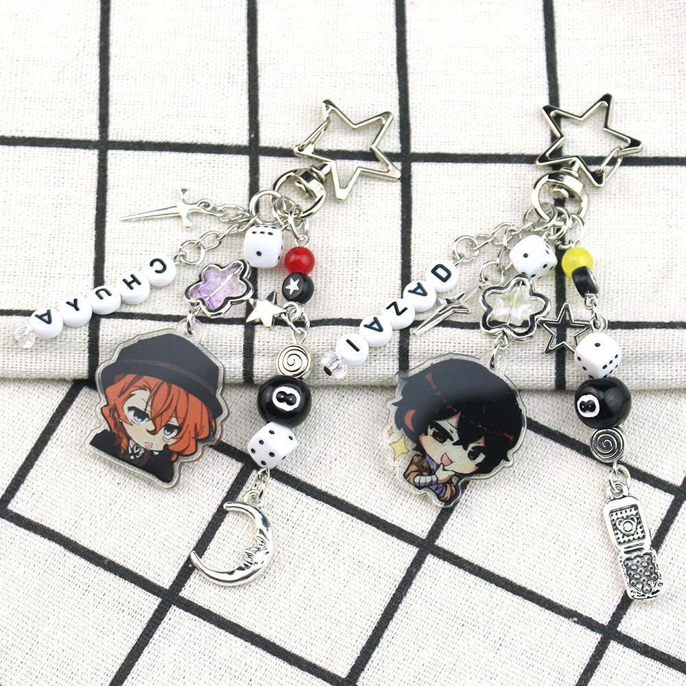 Anime BSD Dazai Osamu and Chuuay Keychain Bungou Stray Dogs Soukoku Inspiration Key Ring Cosplay Accessories Backpack Decor
