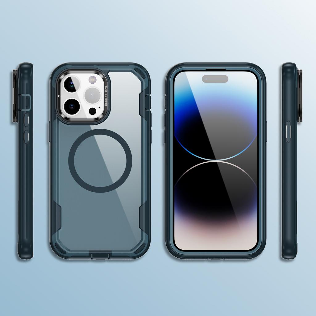 For iPhone 14 Pro Max Case Compatible with MagSafe Lens Frame Kickstand TPU+PC Shockproof Phone Cover