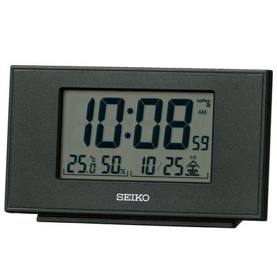 Clock Table Clock, Black Metallic, Dimensions: 7.8 X 13.5 X 3.8 Cm, Alarm Clock, Radio Controlled, Digital Display, Calendar, Temperature, Humid