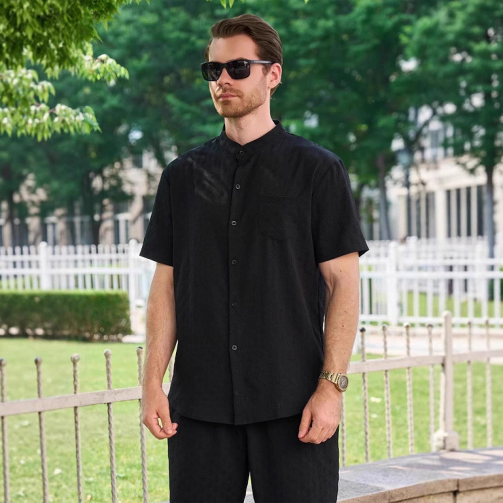 

Мужская повседневная рубашка с короткими рукавами и модный мужской топ L чёрный