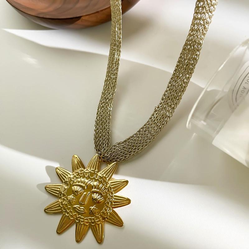 

Ожерелье из нержавеющей стали с преувеличенной подвеской в виде раковины, листа и солнца из белой смолы для женщин, модная цепочка-пояс из вязаной сетки