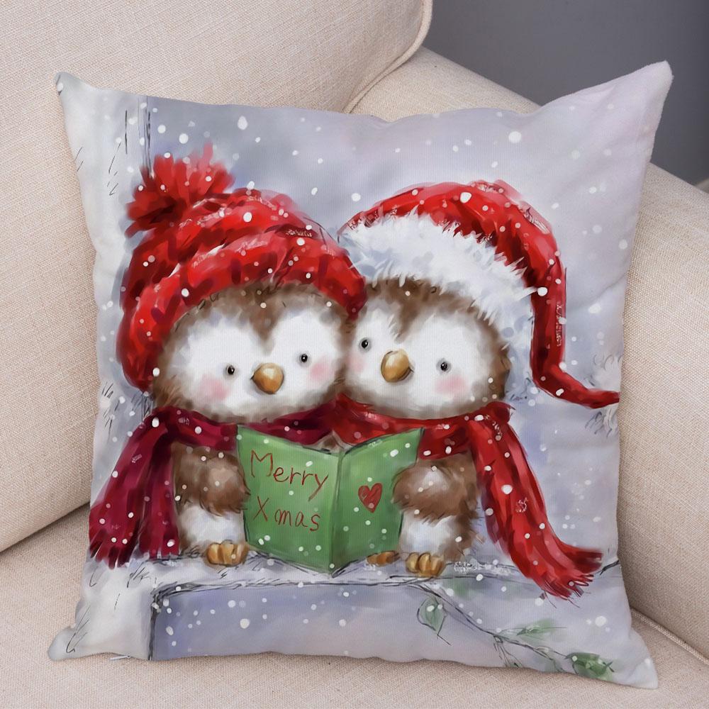 Merry Christmas Cute Cartoon Santa Claus Snowman Print Cushion Cover for Home Living Room Sofa Decoration Pillow Cover