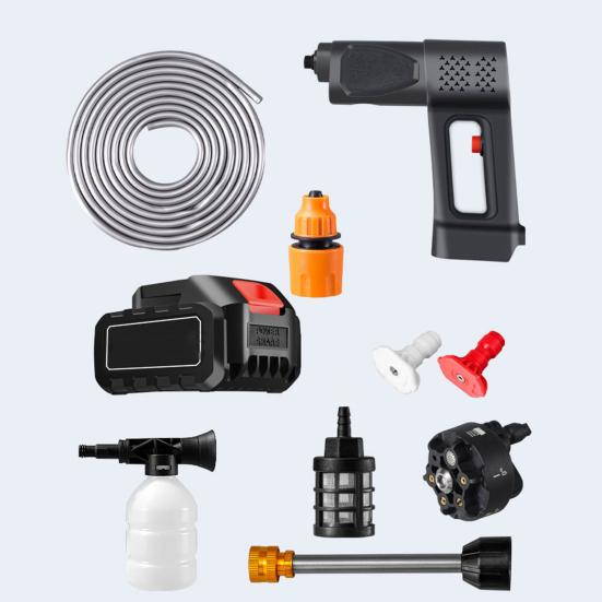 Přenosná akumulátorová vysokotlaká myčka 600PSI Nastavitelná dobíjecí výkonná myčka na auto s tryskou 6 v 1