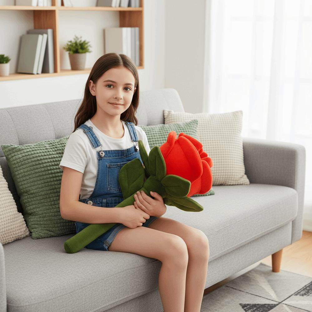 Romantic Red Rose Bouquet Soft Rose Plush Pillow Simulation Plush Rose  Home Decoration