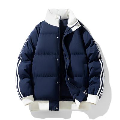 Stand-up Collar Striped Cotton-padded Clothes for Men and Women of The Same Style, New Thickened High-end Cotton Clothes In Winter