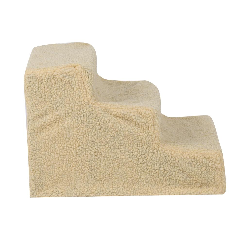 3 Steps Pet Dog Cat Stairs Ramp Ladder with Removable Cover for High Bed(Beige)