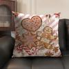 Christmas Pink Gingerbread Cushion Cover Natural Linen Organic Fabric Double-Sided Printing Sofa Home Decor Gift Pillow Case