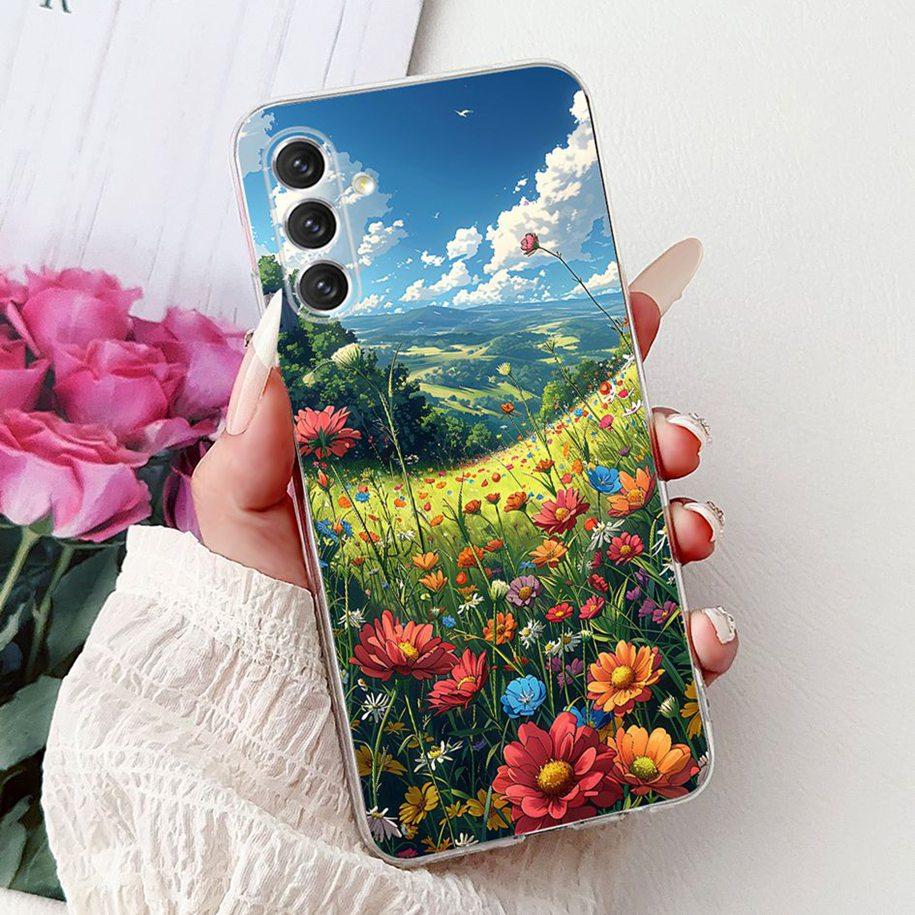 For Samsung Galaxy A24 4G Case SM-A245F Cover Fashion Flower Marble Soft Silicone Phone Covers For Samsung A14 A34 A54 5G Fundas