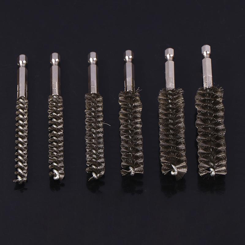 1/6Pcs Drill Bore Cleaning Brush 1/4 " Hexagonal Handle Stainless Steel Wire Brush For Anti-Rust Cleaning Of Pipe Ports 8-19Mm
