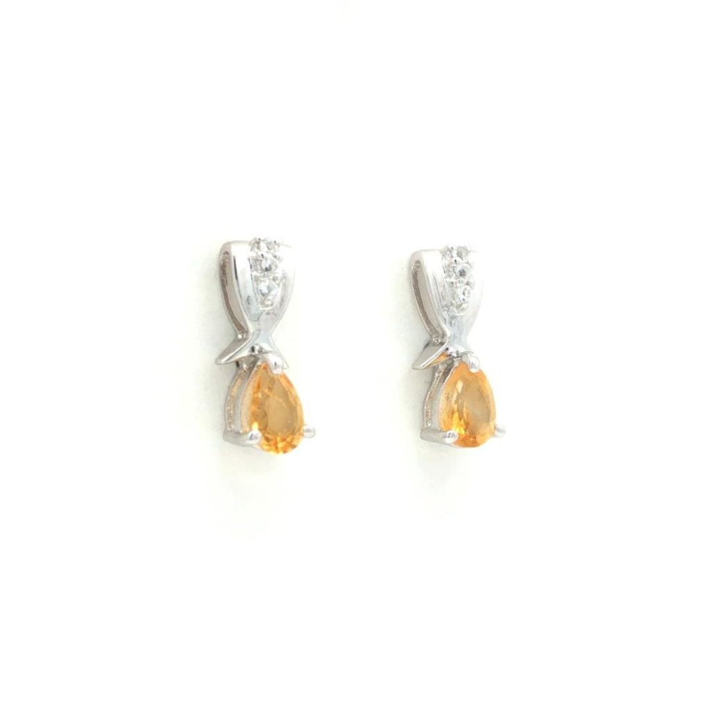 Citrine Pear Stud Earrings 925 Sterling Silver Rhodium Plated White Topaz Accent Gemstone Earrings Gift for Women
