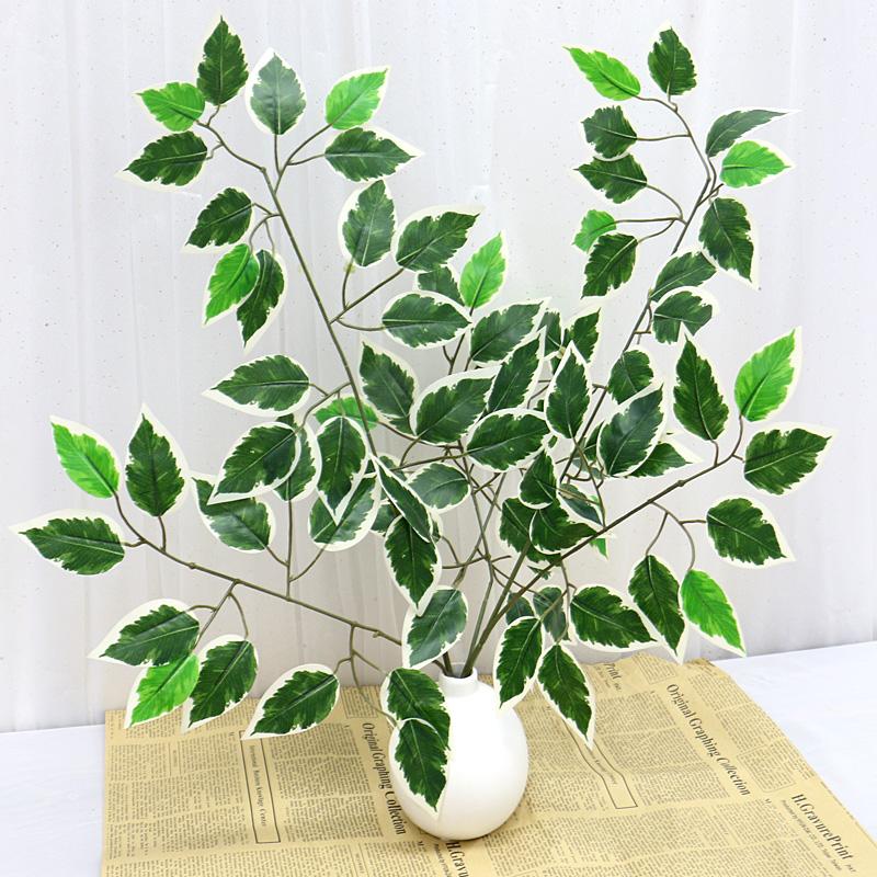 12PCS Green Plants Artificial Banyan Leaf Branch Plastic Tree Rattan Landscaping Accessories Wedding Garden Home Christmas Decor