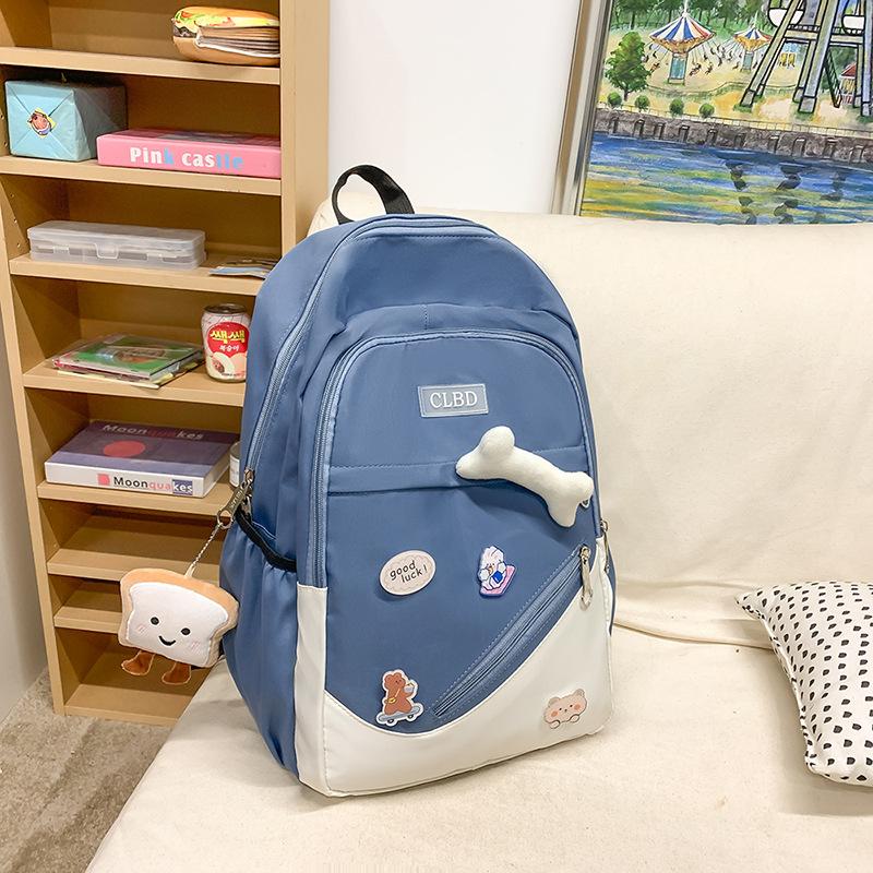 Schoolbag New Schoolbag Women's Japanese Small Fresh Cartoon Cute Middle School Backpack Contrasting Color Simple Junior High School Backpack