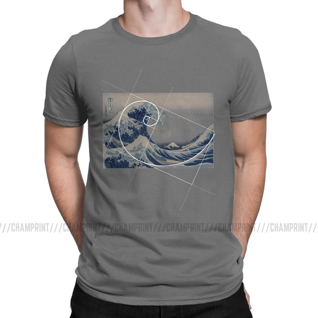 Hokusai Meets Fibonacci Sequence Men S T Shirt Golden Ratio Math T Shirts Technical Geek Vintage