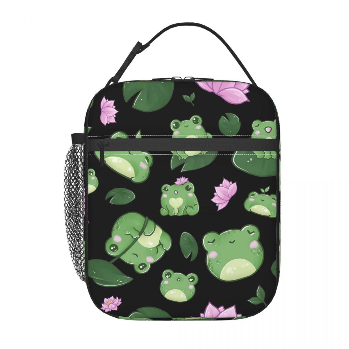 

Cartoon Cute Frog Pattern On Lotus Leaves Insulated Lunch Bag for Women Children Portable Food Boxes Thermal Lunch Box Tote One Size