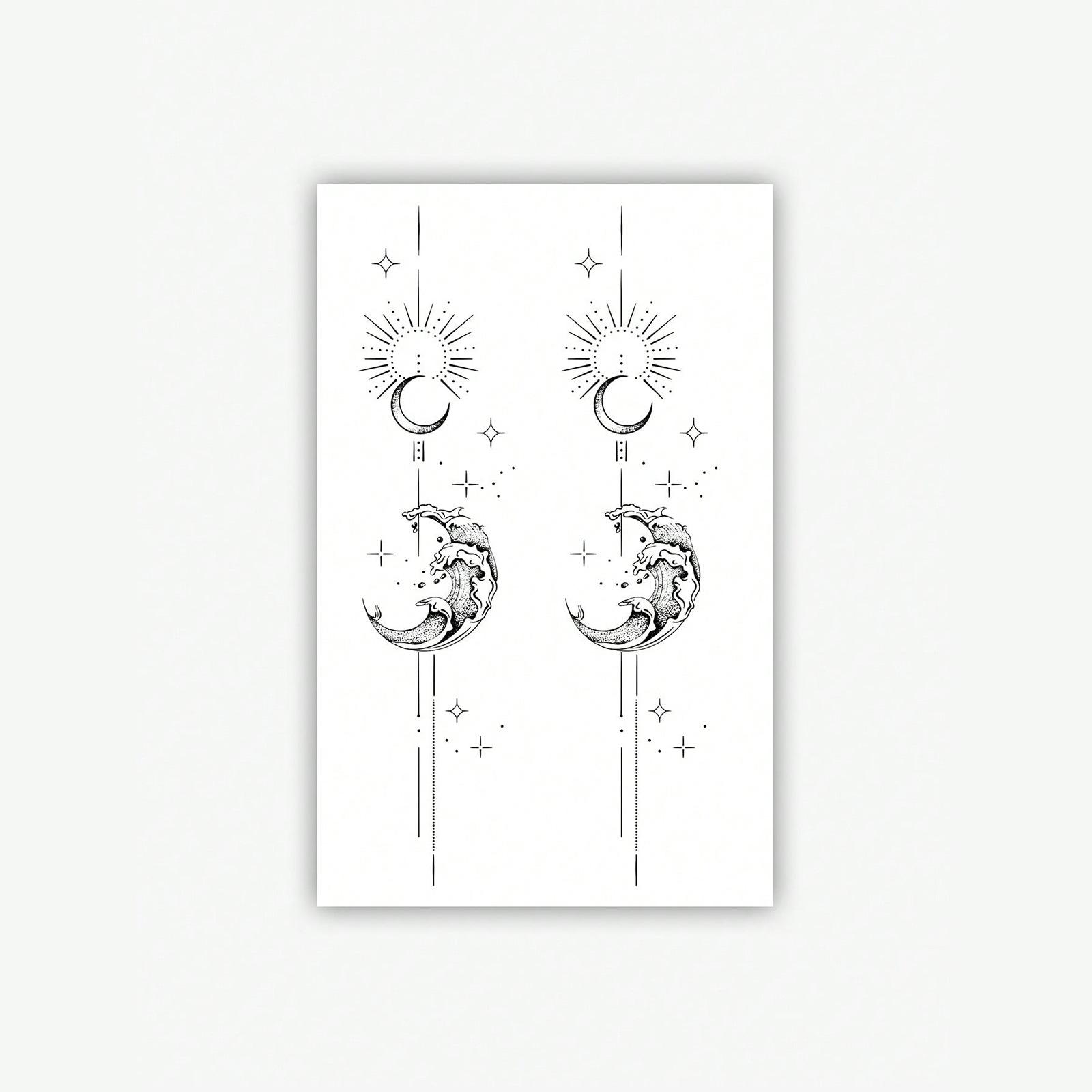 

Minimalist Lines Star Moon Waist And Abdomen Tattoo Sticker Waterproof And Long-Lasting Women High-End Tattoo Sticker 12*19