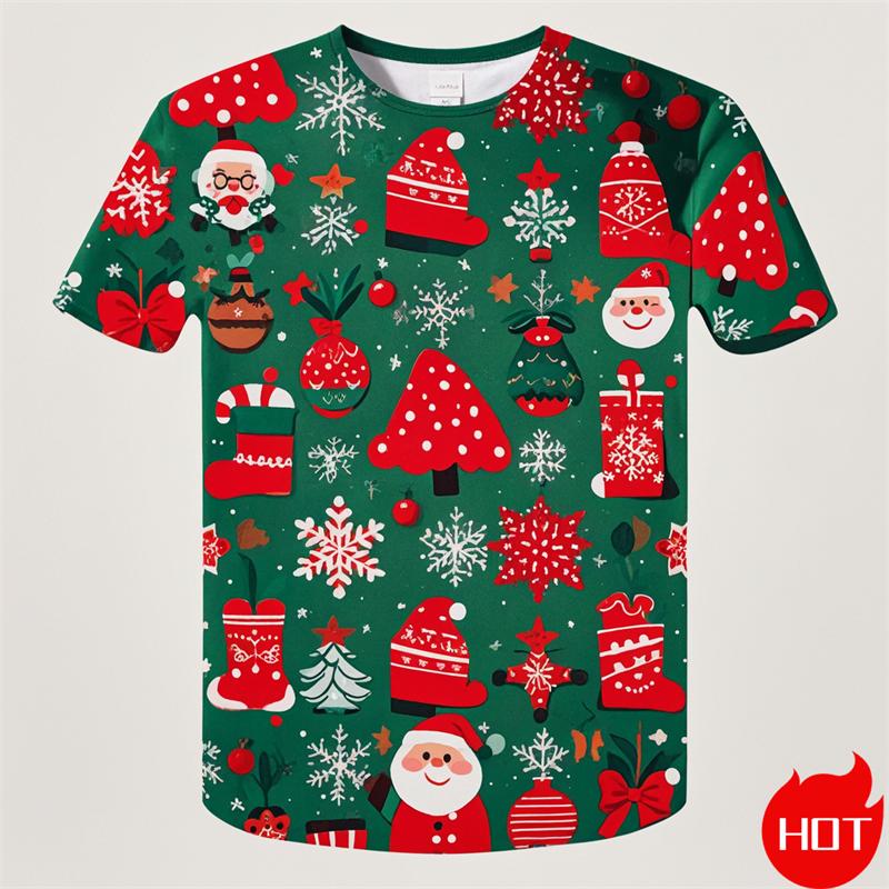 New Fashion Happy Christmas 3D Printing Kids Short Sleeve T Shirts Funny Xmas Boy Girls T-Shirts Y2k Child Clothing