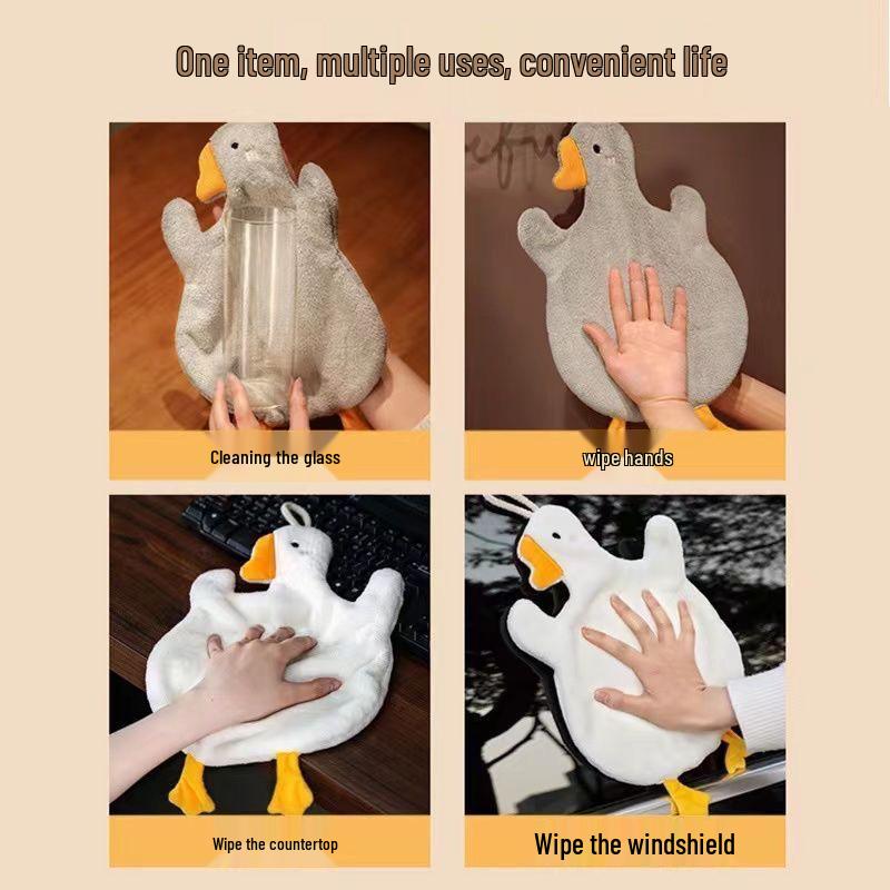 Coral Fleece Goose Cartoon Hand Towel - Absorbent & Thick for Bathroom, Kitchen