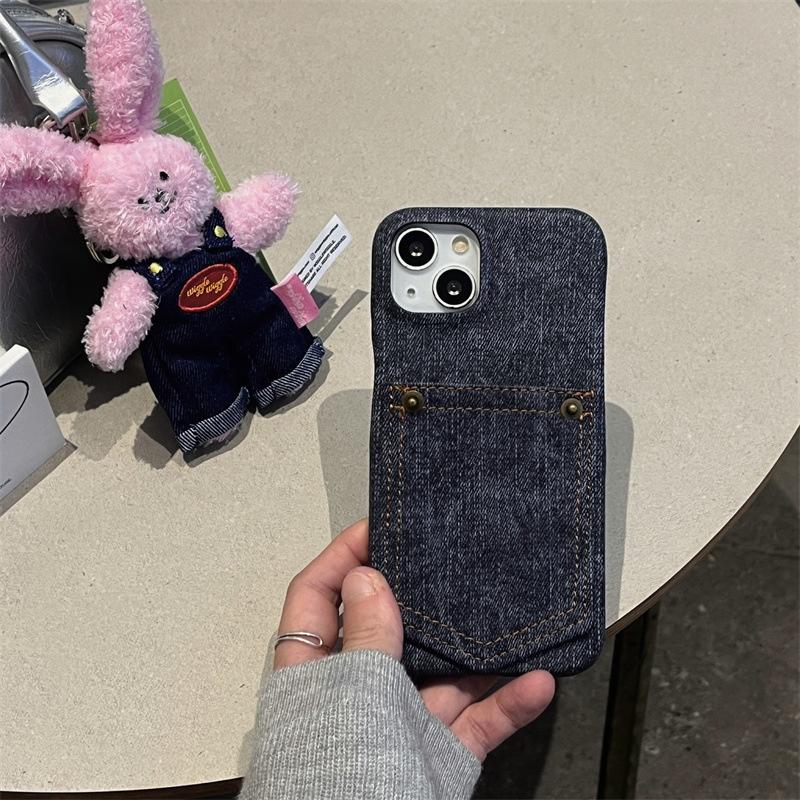 

Розкішний Джинсовий Шкіряний Чохол-гаманець для карток для iPhone17 16 15 14 13 12 11 Pro Max iPhone 17 Pro темно-синього кольору