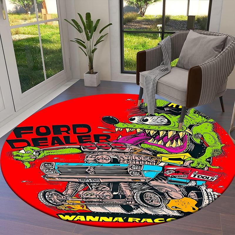 Rat Fink Round Area Rug,Carpet Rug for Living Room Bedroom Sofa Playroom Decor,Non-slip Floor Mat