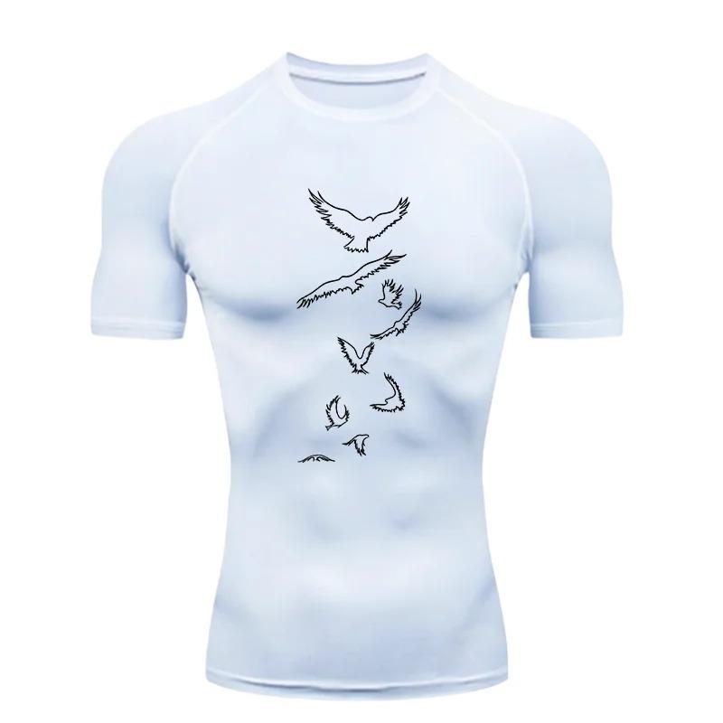 Mens Sports Training Fitness Compression Running Gym Workout T-Shirt Rashgard Tops Breathable Quick Dry Short Sleeve Tight Fit