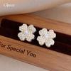14k Electroplated Korean Version of Zircon Flower Pearl Stud Earrings Simple Earrings Women