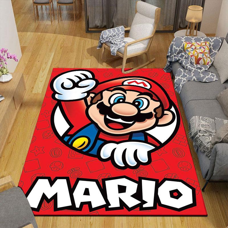 Mario Cartoon Flannel Printed Carpet, Home Sofa Decoration for Living Room & Bedroom, Non‑Slip Play Flannel Floor Mat for Game Room