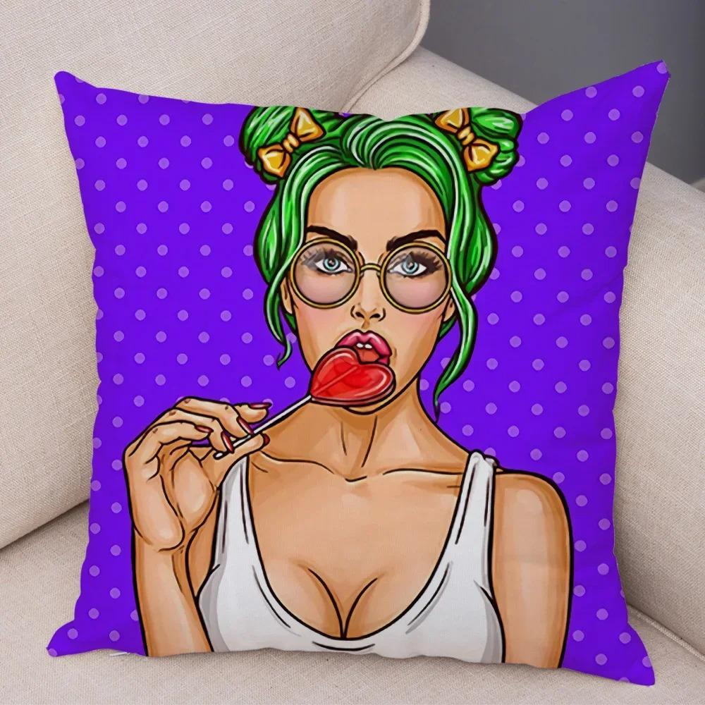 Home Decor Pop Art Style Women With Money Pillow Pattern Cushion Cover Suitable For Sofa Bedroom Car Pillow Cover