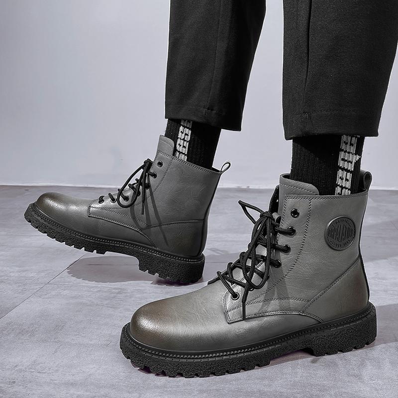 Fashion Genuine Leather Winter Fluff Men Snow Boots Thick Bottom Lace Up High Top Shoes All-Match Casual Boots Design Motorcycle Boot