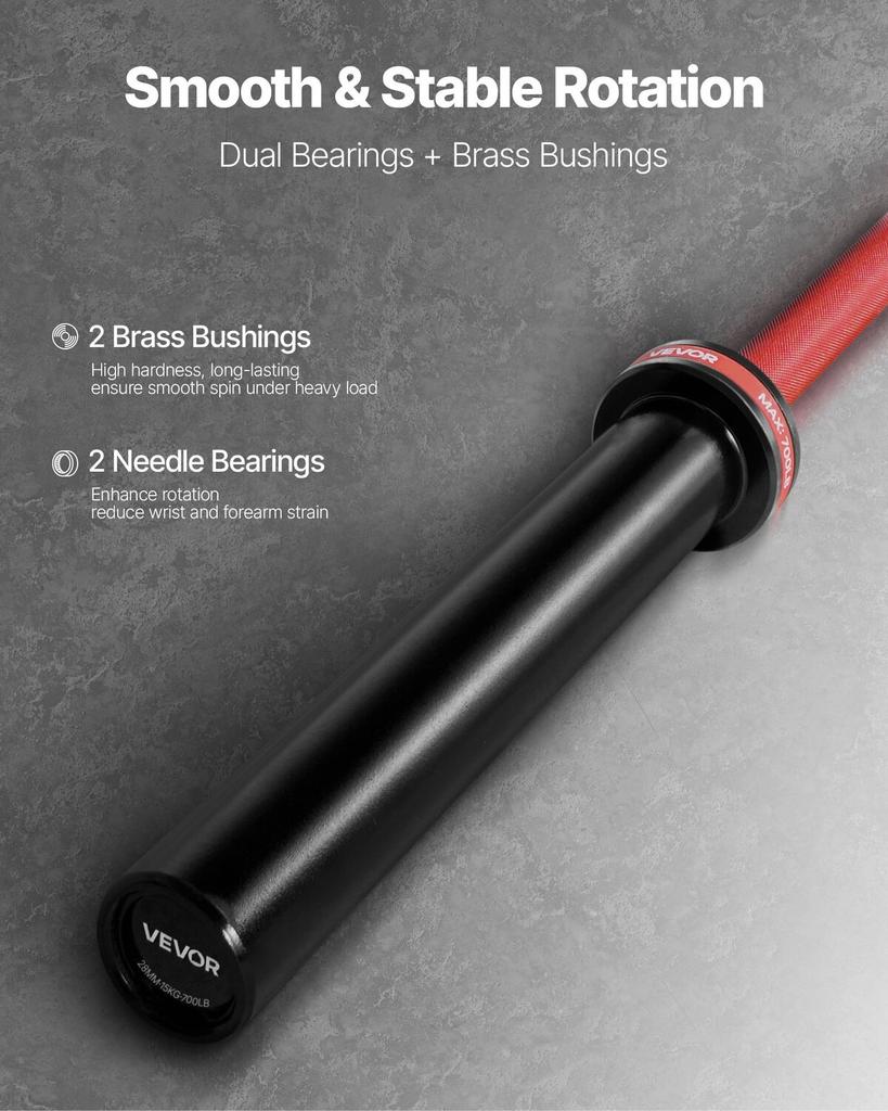 180cm Barbell Bar, Fit 2-Inch Weight Plates, Barbell Bar with Knurled Grip for Strength Training, Weightlifting, Squat, Deadlift, Bench Press, Curl,