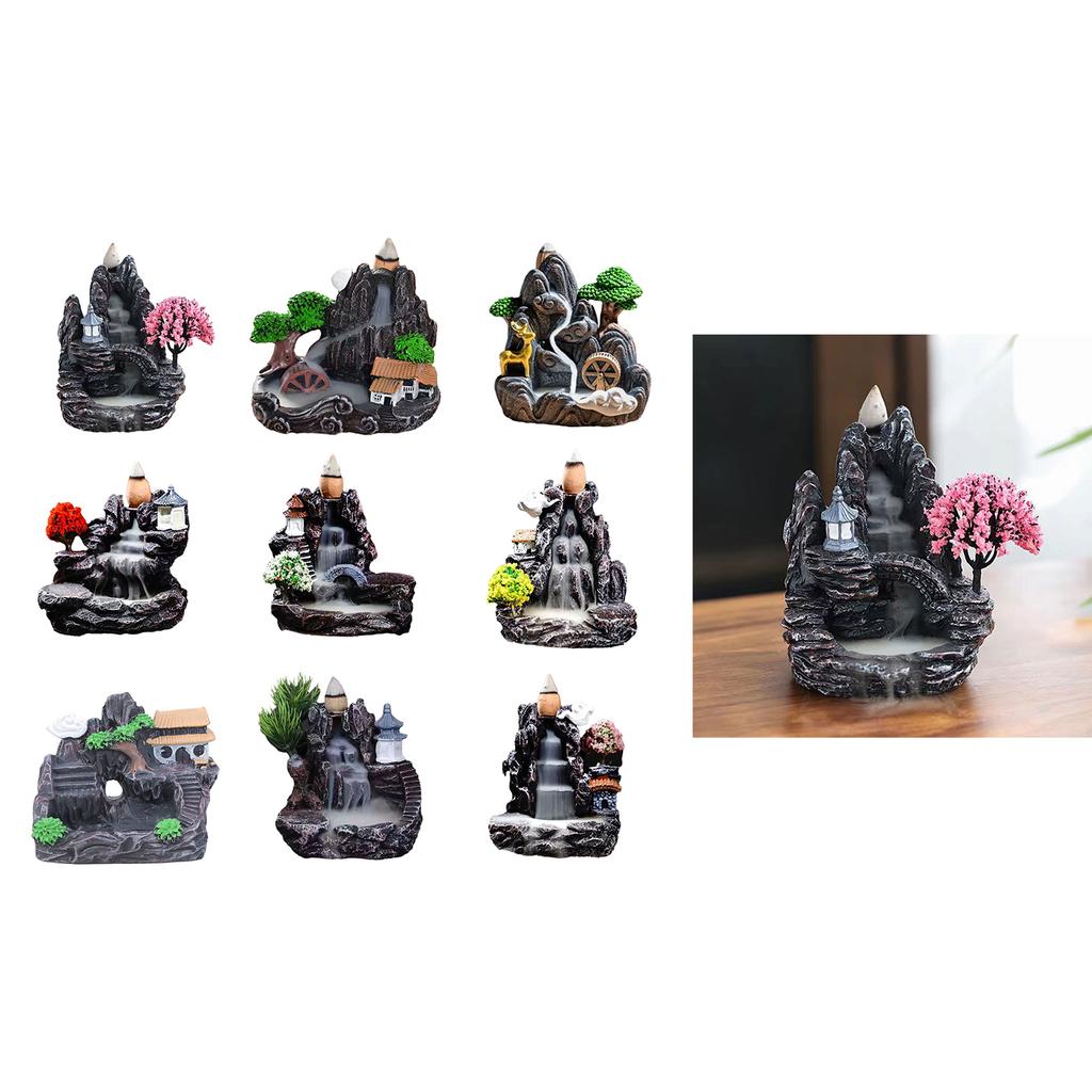 Einzigartiger Räucherstäbchenhalter aus Kunstharz. Künstlerische Räucherstäbchenbrenner mit Wasserfall-Rückfluss schaffen eine ruhige und friedliche Raumkunst.