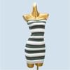Export Single Four Seasons Fashion Style Sexy Sexy Silm Slimming Knitted Stripes off-Shoulder Collar Tube Top Dress