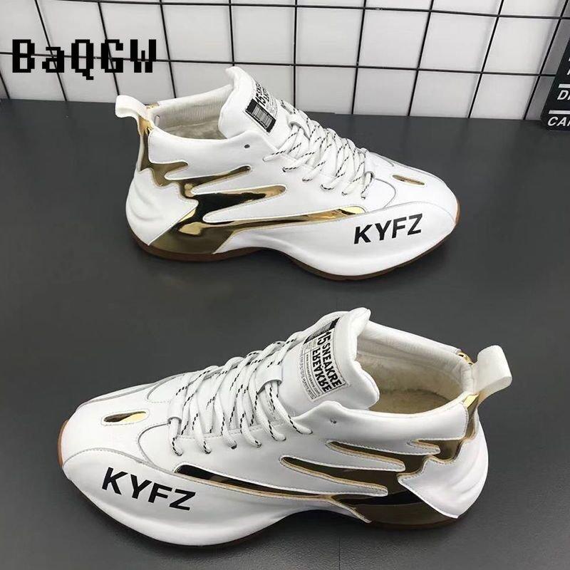 Mode Outdoor-Mode Herrenschuhe Sport Farb-Patchwork Laufschuhe Klobige Freizeitsneaker Leder Wasserdicht Erhöhte Plateau-Sneaker