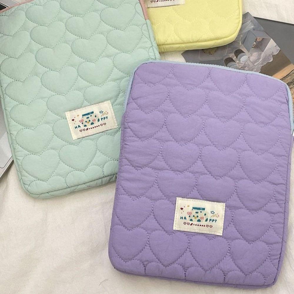 Cartoon Prints Laptop Storage Bag Love Plaid Tablet Sleeve Pouch Notebook Storage Bag  For Women