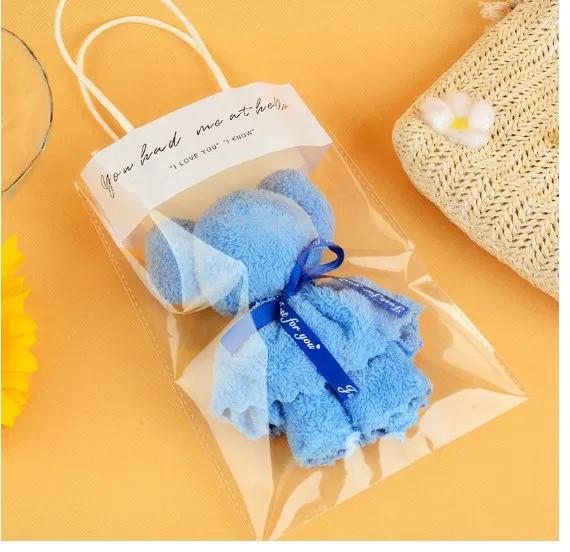 Coral Fluffy Bear Towel Hand Towel Gift Box Wedding Gift Return Gift Birthday Children s Day Creative Modeling Gift Towel 30x30mm&1pc