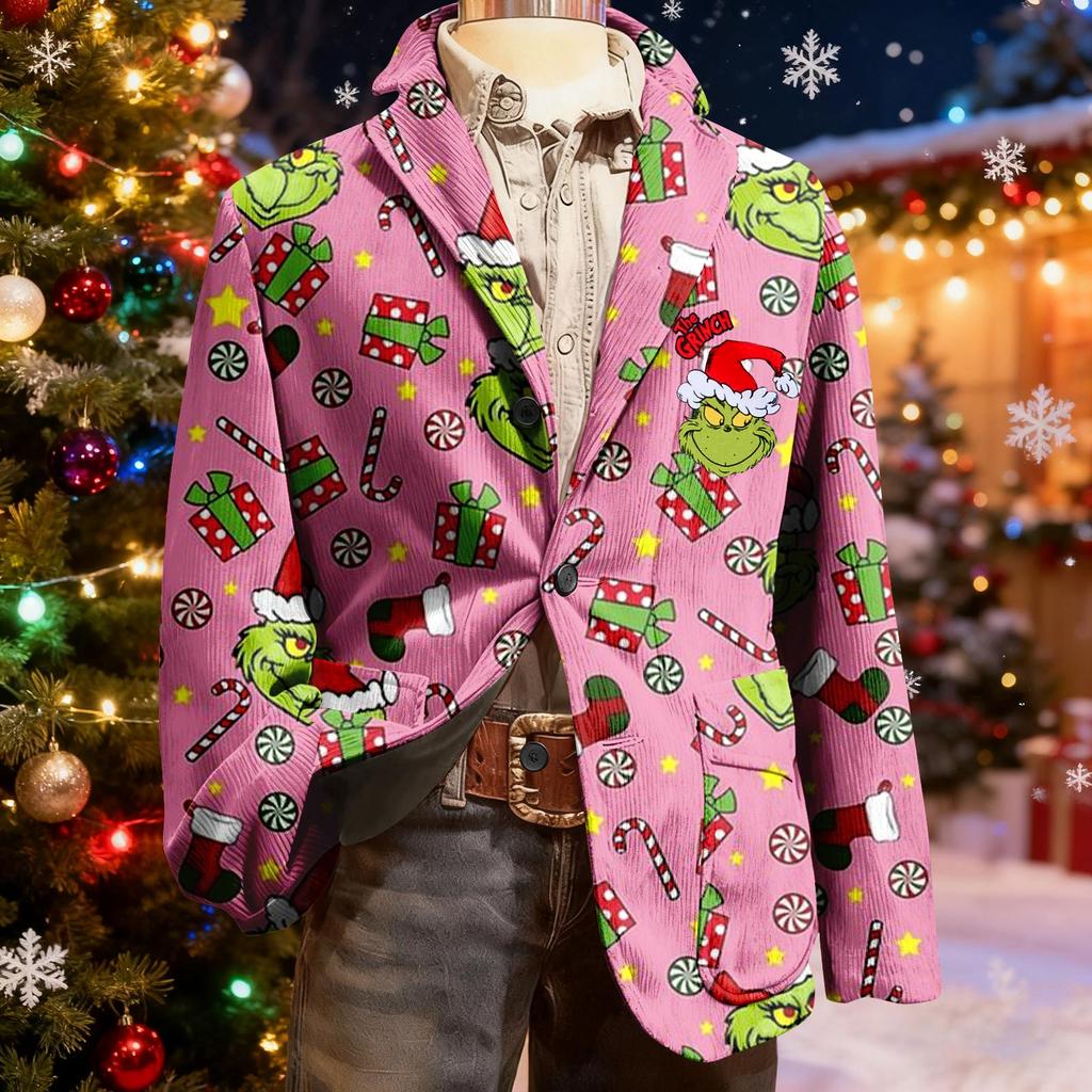 Men's Ugly Christmas Corduroy Warm Pocket Suit Jacket Cardigan Men's Casual Suit