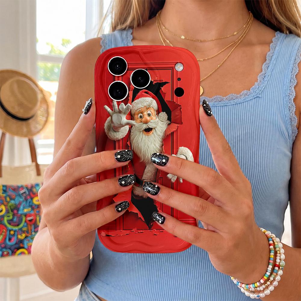 Santa Claus Phone Case Christmas Torn Wall Effect Funny Holiday Gift iPhone Cover Festive Xmas Present Birthday Gift for Kids Women Men