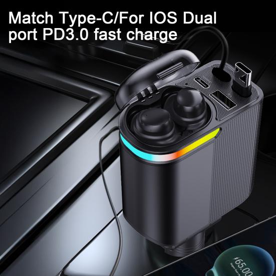 Car Charger with Free Adjustment Bluetooth-compatible 5.0 Headphones PD3.0 Fast Charging 4-Port USB Type-C Charger