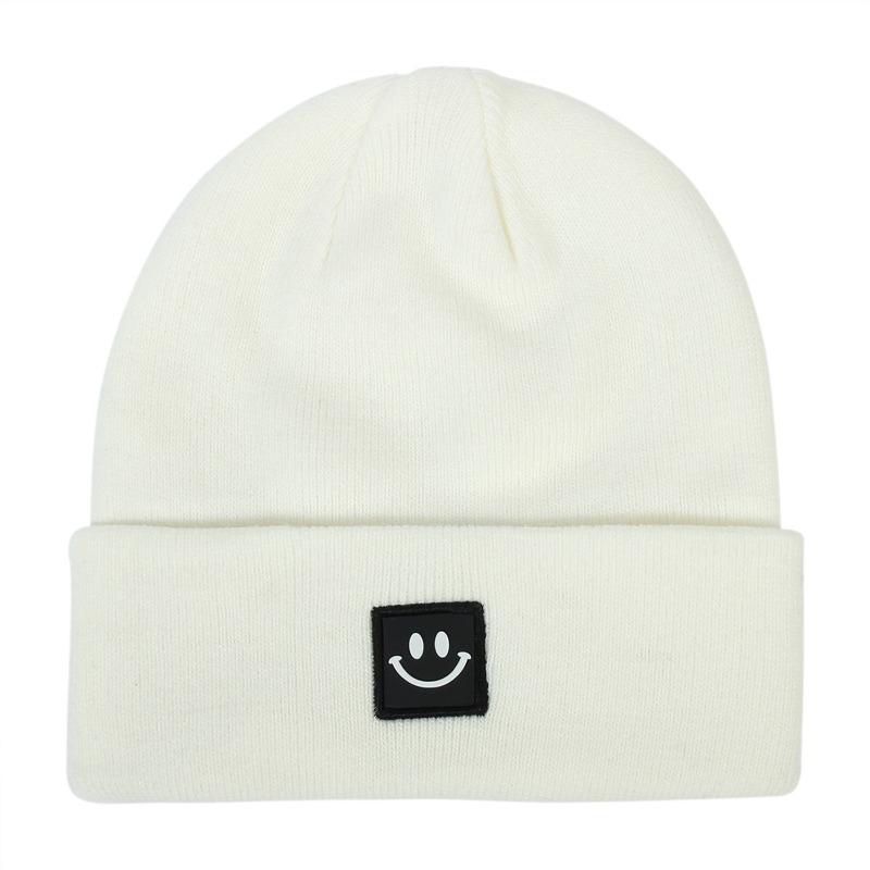 Smiling Face Label Hat Women's Solid Color Knitted Hat Outdoor Leisure Baita Warm Woolen Hat Men's Winter Hat