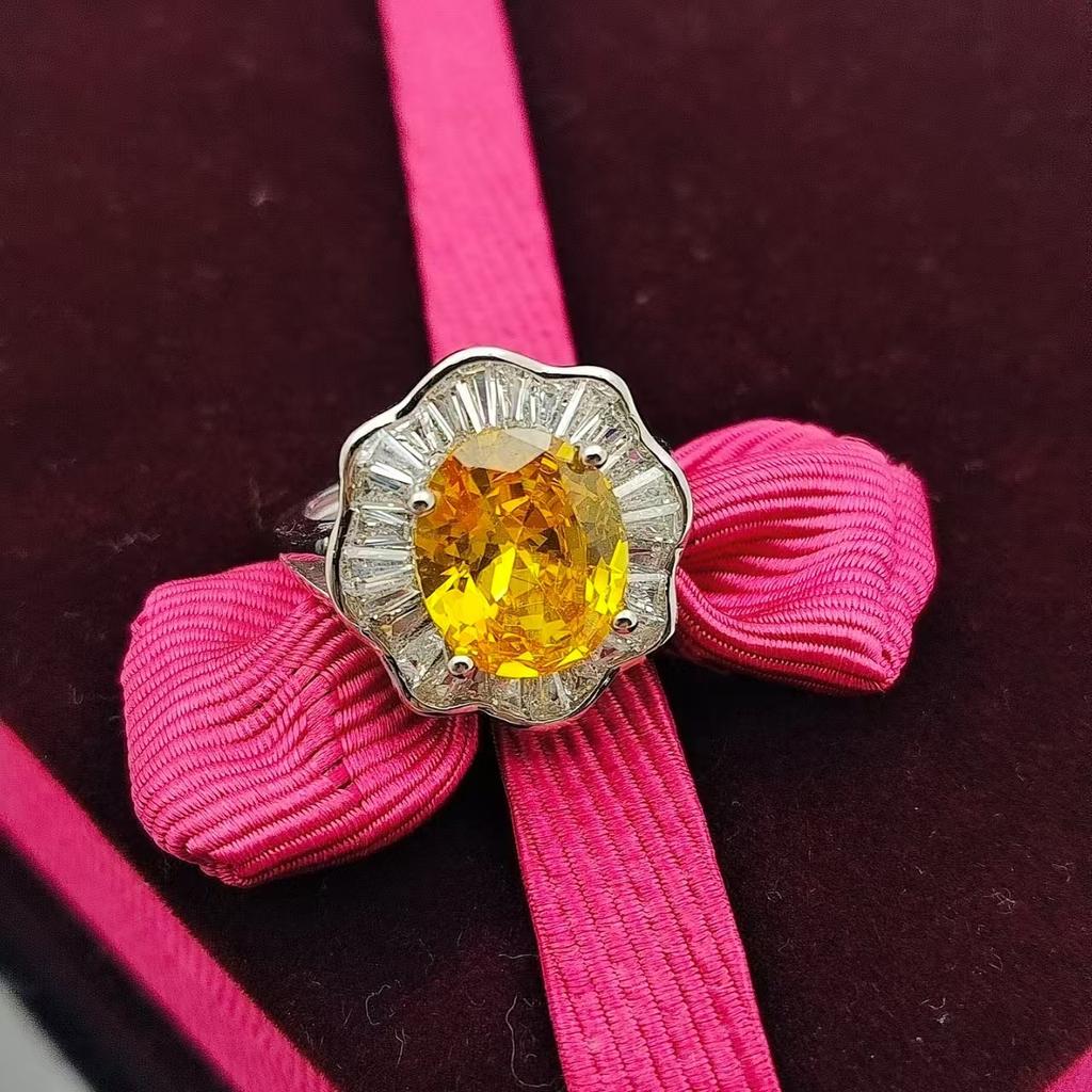 High-End Jewelry Exaggerated Coconut Egg-Shaped High Carbon Diamond Ring Classic Versatile Colored Treasure Ring Women