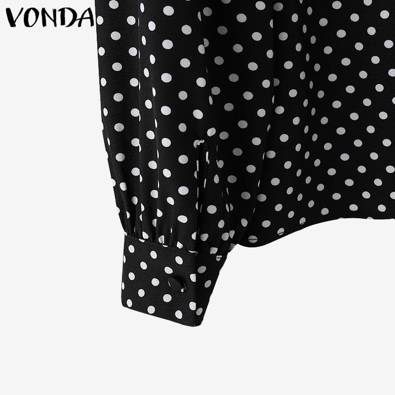 VONDA Women Fashion Ruffle Stand Collar Long Sleeve Polka Dot Shirts