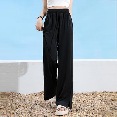 Eisseide Weitbeinige Hosen für Damen im Sommer Dünne Schlitz Freizeithosen Hohe Taille Übergröße Damen Gerade Sonnenschutzhosen